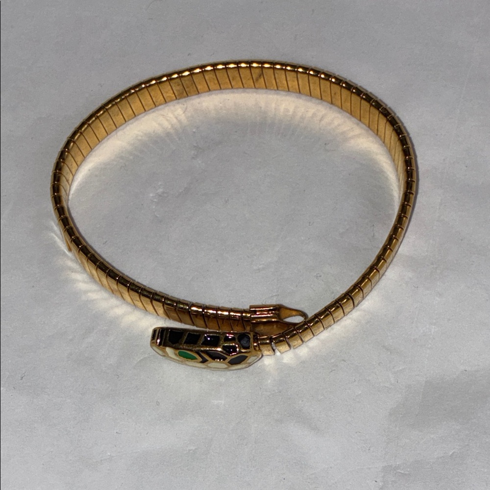 Gold-Tone Snake Head Stretch Bracelet with Enamel Accents - Picture 4 of 6